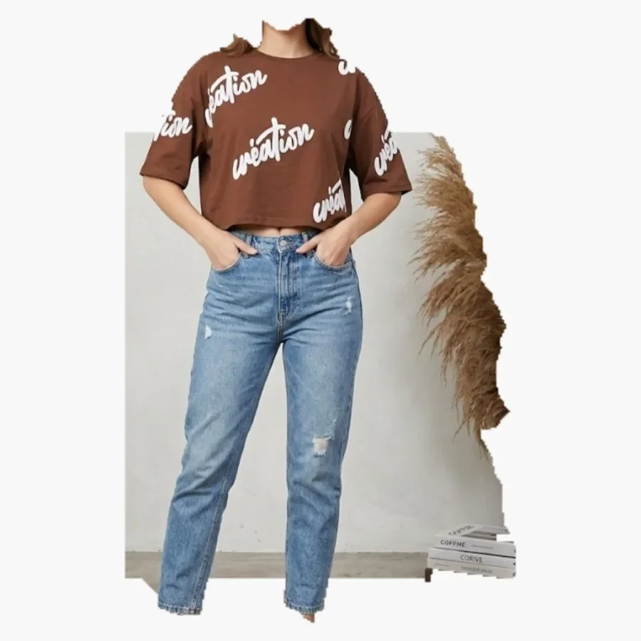 Brown Script Allover Puff Tee wholesale ladies clothing