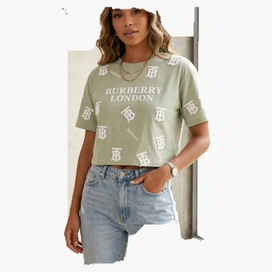 Green Monogram Print Tee wholesale ladies clothing