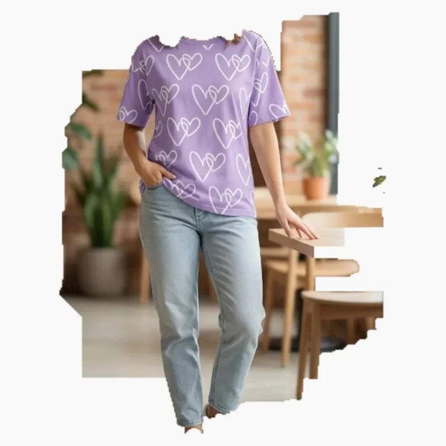 Lilac Heart Allover Puff Tee wholesale ladies clothing