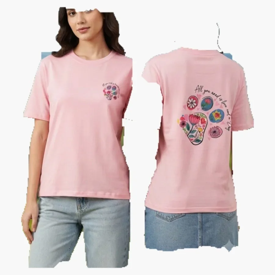 Pink Heart Graphic Front/Back Tee wholesale ladies clothing
