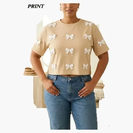 Beige Bow Puff Tee wholesale