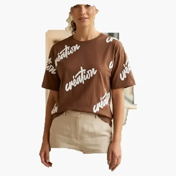 Brown Script Puff Fashion Tee wholesale